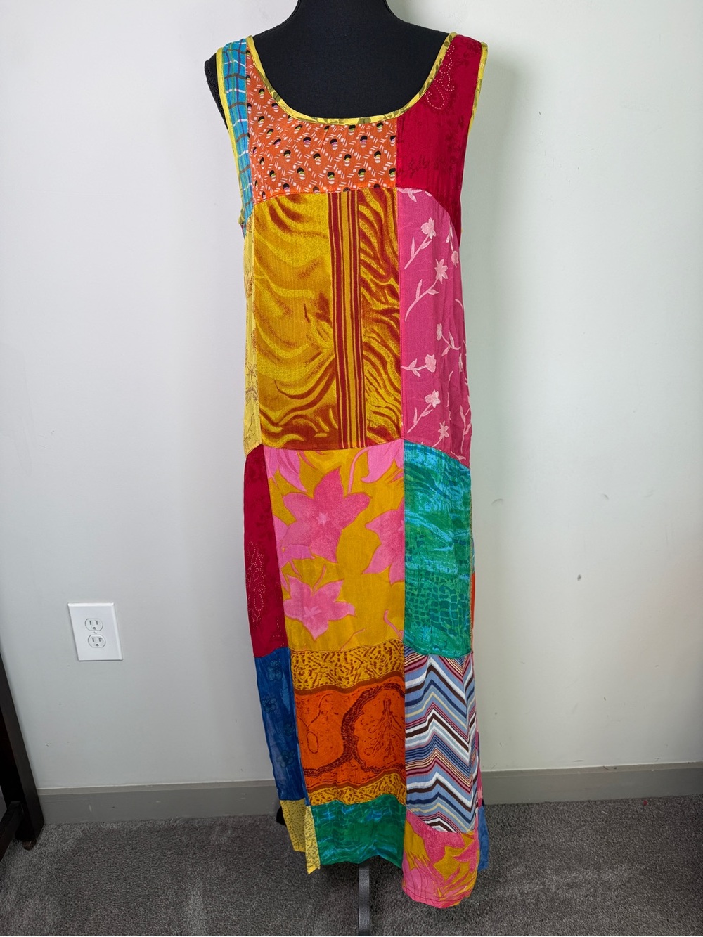 Sacred Threads Boho Hippie Patchwork Maxi Dress Sleeveless Rayon Multicolor Sz L - Picture 6 of 8